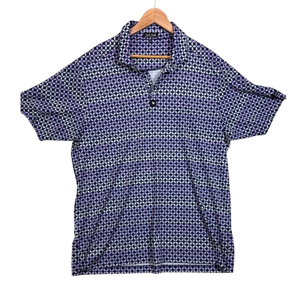 Bad Birdie Mens 2XL Purple Geometric Floral Performance Golf Polo Shirt 878